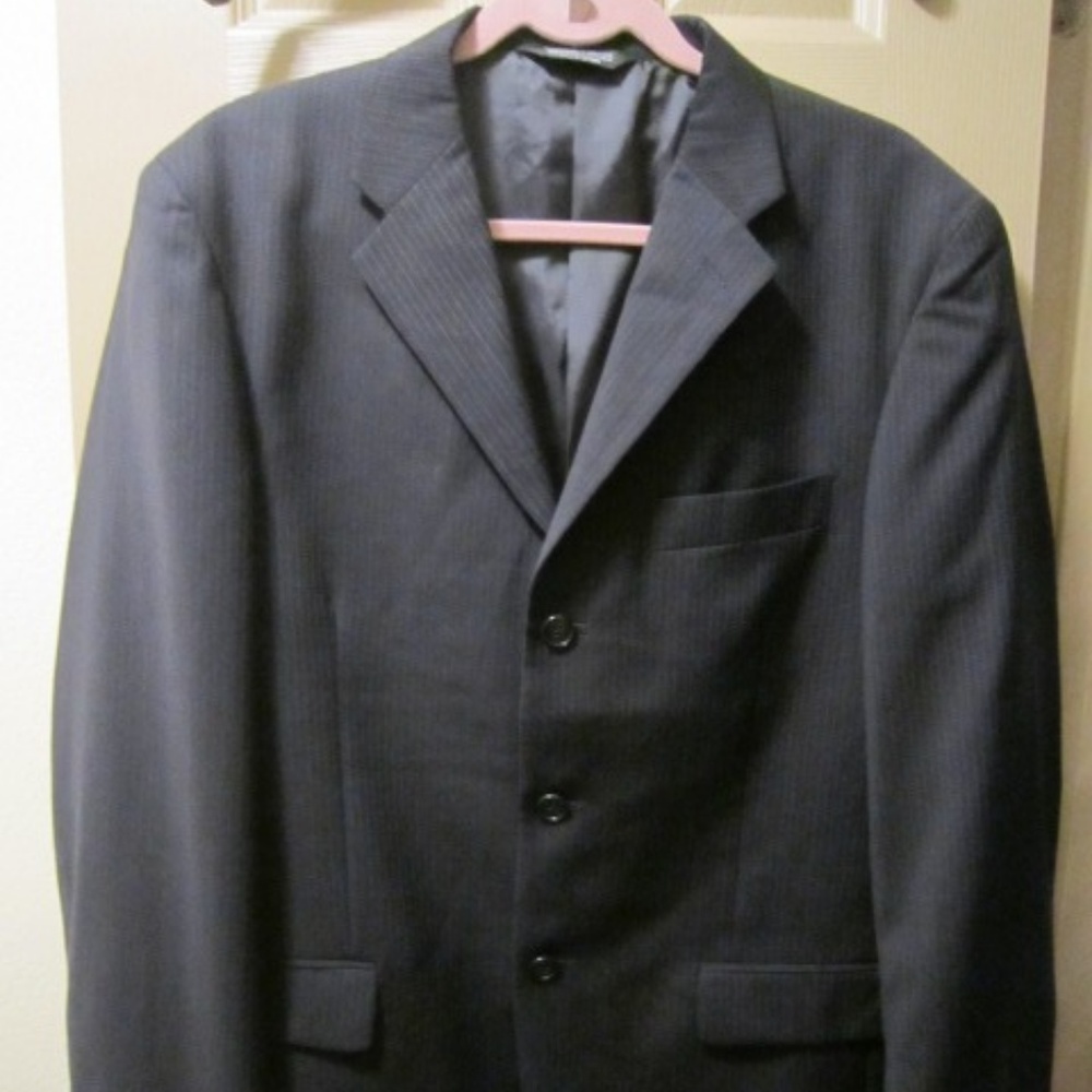 CLAIBORNE 3BTN BLACK WOOL PINSTRIPE SUIT JKT 40R